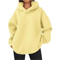 Women's Fashionable Long-sleeved Pullover And -color Hooded Sweatshirt M geltona