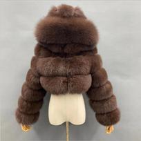 Aukštos kokybės pūkuoti apkarpyti dirbtiniai kailiniai moteriški paltai ir švarkai su gobtuvu žieminė striukė Manteau Femme L kava