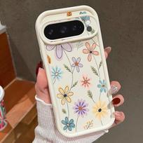 Animacinių gėlių spalvų TPU dėklas Google Pixel 10 7 8 Pro 9A 8A 7A Pixel 10 9 Pro XL minkšto silikono apsauginis dėklas Google Pixel 9a black