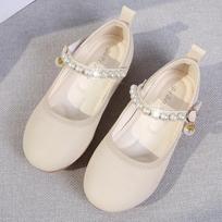 Vaikiški odiniai batai Balti perliniai Mergaitėms Žemi kulniukai Princesės batai Madingi Paprasti Podiumo perliniai batai 23(Insole 15cm) smėlis