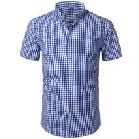 Vyriški maži languoti marškinėliai su sagutėmis Vasariniai nauji trumpomis rankovėmis Slim Fit Vyriški marškiniai Laisvalaikio langai Gingham Chemise Homme 3XL mėlyna