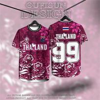 Tailandas #99 Nacionalinės komandos marškinėliai, fuksijos spalvos gėlių rašto printas su Tailando vėliava, marškinėliai Tailando sporto gerbėjams ir sirgaliams 5XL white