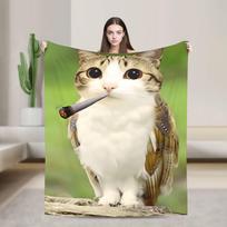 Miau katinas pelėda pliušinis žaislas Gyvūnas_1 antklodė itin minkštos kokybės žiemos antklodė lėktuvas kelionė sofa lova naujiena pledas 75x90cm