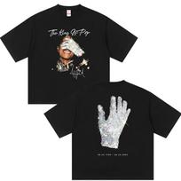 Riboto tiražo Michael Jackson Pop karalius 2026 Nauji marškinėliai Vyriški Gotikiniai Hip Hop Laisvi Madingi Medvilniniai Trumpomis Rankovėmis Marškinėliai Streetwear L gray