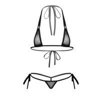 Moterims perregimas tinklinis dirželiais micro bikini komplektas trikampis maudymosi kostiumas maudymosi kostiumas paplūdimio baseino deginimosi One Size juoda
