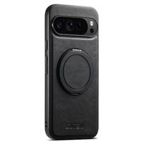 360° besisukantis magnetinis stovas, vaškuotos grūdėtos odos telefono dėklas, skirtas Google 10 Pro XL 9A 9 8A 8 7A 7, atsparus smūgiams, su Magsafe dangteliu Google Pixel 9 Pro juoda