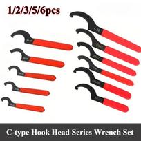 6pcs Hook Wrenches Tools Set C-Shape Spanner Wrench for Shock Adjustment Motorcycle Car Repair Spanner Tool Universal Hand Tool 34-36 black