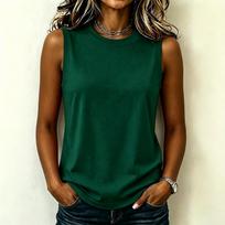 Women Sleeveless Tank Top Crew Neck Solid Basic Casual Summer Shirt Lightweight Soft Fabric Comfortable Fit M brown
