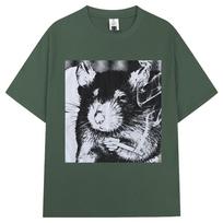 Juokingas žiurkėnas rūko cigaretę Memas Grafinis T-shirt Vyrams Moterims Vintage Mada Trumpomis Rankovėmis Perdyidelis 100% Poliesteris Laisvalaikio T-shirtai 3XL black
