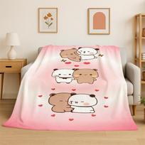 Cute Bubu Dudu Love Cartoon Bear Soft Flannel Throw Blanket,Cozy Blanket for Bed,Couch,Sofa,Bedroom,Living Room,Travel,Camping 75x90cm white
