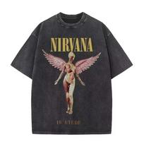Nirvana roko grupės vyriški Retro medvilniniai skalbti marškinėliai In Utero albumas vyras Moteriški oversized Y2K suplyšę marškinėliai Laisvi kasdieniai streetwear M gray