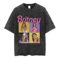 Britney Spears Death Metal Heavy Vintage Washed T Shirt Mens Women Cotton Casual Short Sleeve Oversized Tshirts Streetwear M black