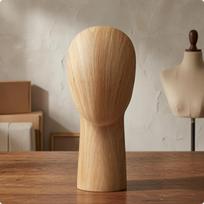 Manekeno galva medinis pagrindasGrūdėta apdailaPlaukų priedų vitrina Stalo viršus Skrybėlių stovas Medžio raštas Wood Grain Long Neck