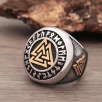 Vintažinis nerūdijančio plieno vikingų Valknut žiedas vyrams berniukams skandinaviškas Odino trikampis vikingų žiedas baikerių amuletų papuošalas dovanai vaikinui 13 raudona