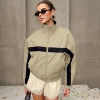 Linad Street Chic Chaki Stovimos Apykaklės Užtrauktuku Striukės 2026 Laisvalaikio Ilgomis Rankovėmis Viršutinė Apranga Moteriška Mada Laisvi Paltai Moteriai Naujas M chaki