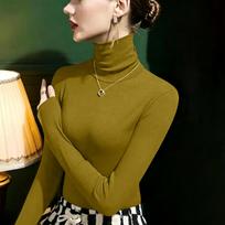 Women's Fitted Turtleneck Long Sleeve Top - Soft Thermal Base Layer for Winter L armijos žalia spalva
