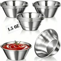 12Pcs Dipping Sauce Cups Stainless Steel Ramekins Metal Condiment Cups Stackable for Sushi, Wings, Charcuterie & Dips Reusable for Portion Control 12Pcs-50ml Silver gray