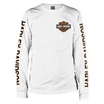 Harley-Davidson vyriški ilgomis rankovėmis baltiniai marškinėliai su oranžinėmis juostelėmis ir skydo logotipu XL white