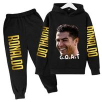 Rudens vaikiškas 2 dalių komplektas Madingas Ronaldo Cr7 džemperis su gobtuvu + kelnių kostiumas Berniukų mergaičių drabužiai Laisvalaikio sportinė apranga Futbolo žvaigždės sportiniai kostiumai 130 white