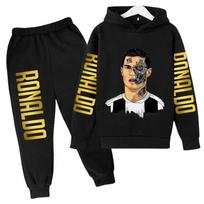 Rudens vaikiškas 2 dalių komplektas Madingas Ronaldo Cr7 džemperis su gobtuvu + kelnių kostiumas Berniukų mergaičių drabužiai Laisvalaikio sportinė apranga Futbolo žvaigždės sportiniai kostiumai 160 white