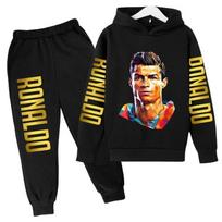 Rudens vaikiškas 2 dalių komplektas Madingas Ronaldo Cr7 džemperis su gobtuvu + kelnių kostiumas Berniukų mergaičių drabužiai Laisvalaikio sportinė apranga Futbolo žvaigždės sportiniai kostiumai 160 white