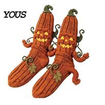 Warm Thick Socks for Cold Nights 1 Pair Winter Knitted Women, Cute 3D Cat/Pumpkin/Ghost/Dragon Design Fun Festive Costume Props Crew Sock, Cozy Indoor B brown