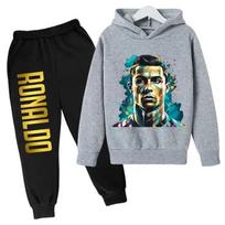 Ronaldo Cr7 Spausdinimo Vaikų Džemperis Su Gobtuvu Ir Kelnės Žiemai Vaikams Laisvalaikio Drabužiai 100cm pilka spalva
