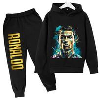 Ronaldo Cr7 Spausdinimo Vaikų Džemperis Su Gobtuvu Ir Kelnės Žiemai Vaikams Laisvalaikio Drabužiai 110cm juoda
