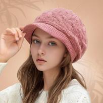 Women Winter Fleece Knit Hat With Brim Ear Protection Warm Cap One Size violetinė