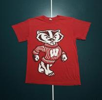 Vintage Wisconsin Badgers Big Badger Logo T Shirt Size Medium Y2K All Over Print S red