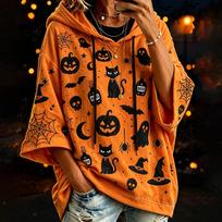 Moteriškas Helovino rašto Hoodie, Oversize, Laisvas, Ilgomis Rankovėmis Viršutinis Drabužis XL brown
