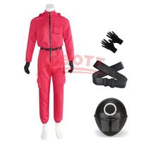 Suaugusiųjų Kalmarų žaidimo kostiumas Sargas Cosplay Kombinezonas Apranga Paaugliams Sportinis kostiumas Su gobtuvu Kombinezonas Diržas Pirštinės Kaukė Rinkinys Helovinas XS red