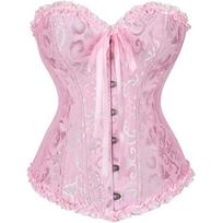 Moteriškas korsetas su raišteliais ir kauliukais, viršutinė dalis, Bustier, Steampunk Korsetas, Smėlio laikrodžio formos kūno formuotojas, Corselet su raukiniais kraštais XL rožinė