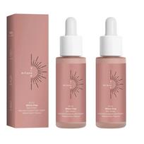 2 vnt. savaiminio įdegio lašai – sustiprina odos melaniną, skystas bronzantas veidui ir kūnui, apsauga nuo saulės be saulės spindulių formulės. white