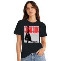 CELINE DION Retro Portretas Moteriški Marškinėliai S black