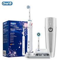 Oral B ultragarsinis elektrinis dantų šepetėlis Pro4000 3D išmanusis dantų balinimas, įkraunamas suaugusiųjų dantų šepetėlis, vandeniui atspari dėmė gray