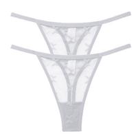 FINETOO 2 vnt./rinkinys Tinklelio G-string Kelnaitės moterims Skaidrios apatinės kelnės Moteriškos besiūlės thong Kelnaitės moterims Intymūs drabužiai Lingerie S-XL XL white
