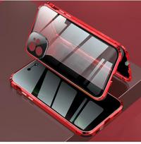 Magnetinis dėklas nuo akinimo, skirtas iPhone 15 12 Pro MAX 14 Plus 13 Mini 11 Privatumo ekrano stiklo dangtelis metalinis buferio fotoaparato apsauginis dėklas iPhone 15 raudona