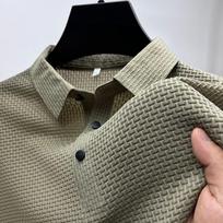 Vyriški laisvalaikio ledo šilko polo marškinėliai Minkšti, patogūs vasariniai trumpomis rankovėmis vienspalviai kvėpuojantys pagrindiniai paprasti ploni marškinėliai M chaki