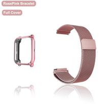 20 mm dirželis skirtas Amazfit Bip 3 5 S Lite Band GTS 2 4 Mini apyrankei su dėklu TPU ekrano apsauga Metalinė magnetinė kilpa laikrodžio dirželis Bip 3 or Bip 3 Pro rožinė