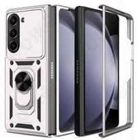 Dėklas Samsung Galaxy Z Fold 6 5 4 5G su žiedu laikikliu, atrama, kameros apsauga, buferis, palaikantis magnetinį automobilinį laikiklį, Coque dangtelis For Samsung Z Fold 4 sidabras