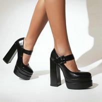 Moteriški aukštakulniai „Mary Jane“ batai su platforma „Cunky Heeled Ladies Pumps“. 44 juoda