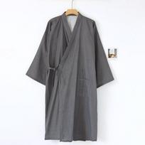 Japoniško stiliaus medvilninis marlės chalatas vyriškas didelio dydžio kimono naktinis pavasario ir vasaros plonos pižamos suvarstomas Yukata Sweat M gray