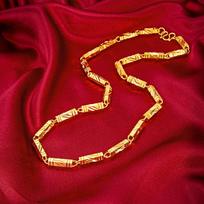 24K paauksuotas 6MM-8MM šešiakampis vyriškas karoliai Papuošalas Dovana 45cm+7mm red