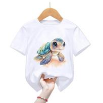 Kawaii jūrų vėžlio printo marškinėliai mergaitėms/berniukams Šaunūs vaikiški drabužiai Harajuku marškinėliai Mielas vaikiškas drabužis Vasariniai mados marškinėliai 5T(120cm) white