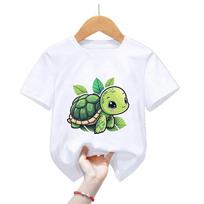 Kawaii jūrų vėžlio printo marškinėliai mergaitėms/berniukams Šaunūs vaikiški drabužiai Harajuku marškinėliai Mielas vaikiškas drabužis Vasariniai mados marškinėliai 3T(100cm) white