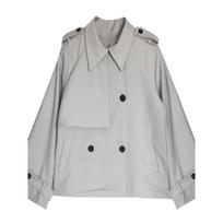 Korean British Style Gray Short Windbreaker Jacket for Women New Style Versatile Temperament for Small People L
