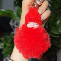Interneto įžymybių imitacija, triušio kailio mieguistas lėlės raktų pakabukas – mielas krepšio dekoravimas ir dovanų papuošalai Plush Sleeping Doll raudona