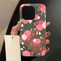 Mobiliųjų telefonų dėklai, skirti iPhone 11 13 15 Pro Max 12 14 Pro Max Case iPhone 16 15 Plus 13 Pro 12 Matinio tekstūros dažytos animacinės gėlės iPhone 14 juoda