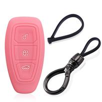 Ford Focus MK3 MK4 Fiesta Ecosport Kuga Mondeo silikoninis raktų dėklas 3 mygtukų nuotolinio rakto dangtelis korpusas pakabukas raktų laikiklis pink